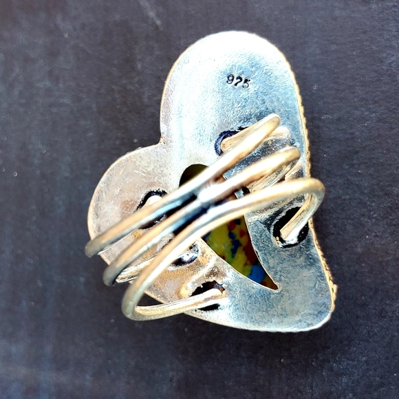 New Heart Shaped Mosaic Balloon Jasper 925 Silver Ring. - Picture 3 of 10